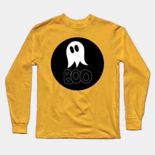 Cute ghost cartoon BOO text circle frame black Long Sleeve T-Shirt